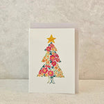 Hand-Painted Colourful Floral Christmas Tree Greeting Card