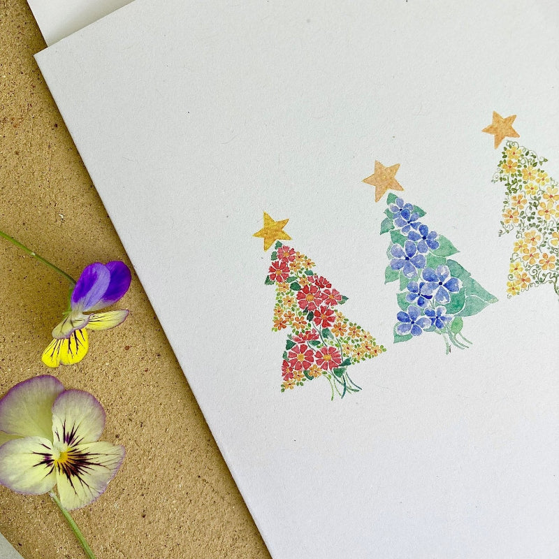 Hand-Painted Colourful Floral Festive Christmas Card