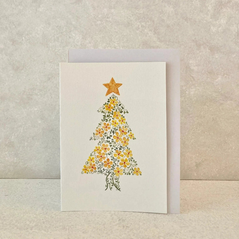 Hand-Painted Yellow Christmas Tree Greeting Card