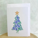 hand-painted blue floral christmas tree greeting card