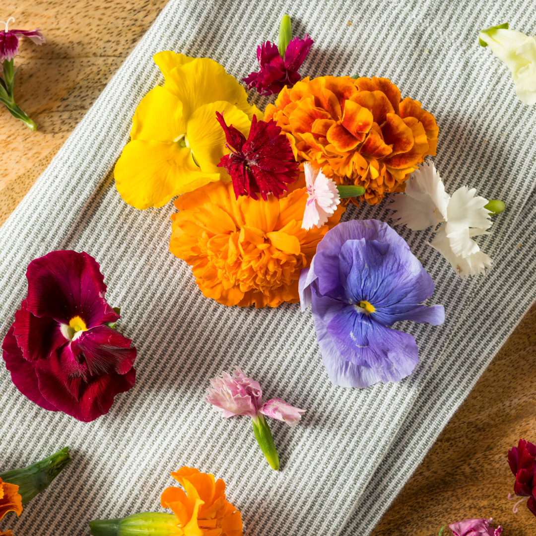 Colourful flowers on a textured fabric surface