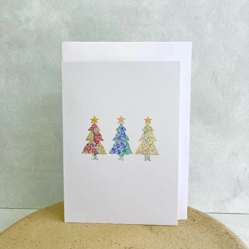 Hand-Painted Colourful Floral Festive Christmas Card