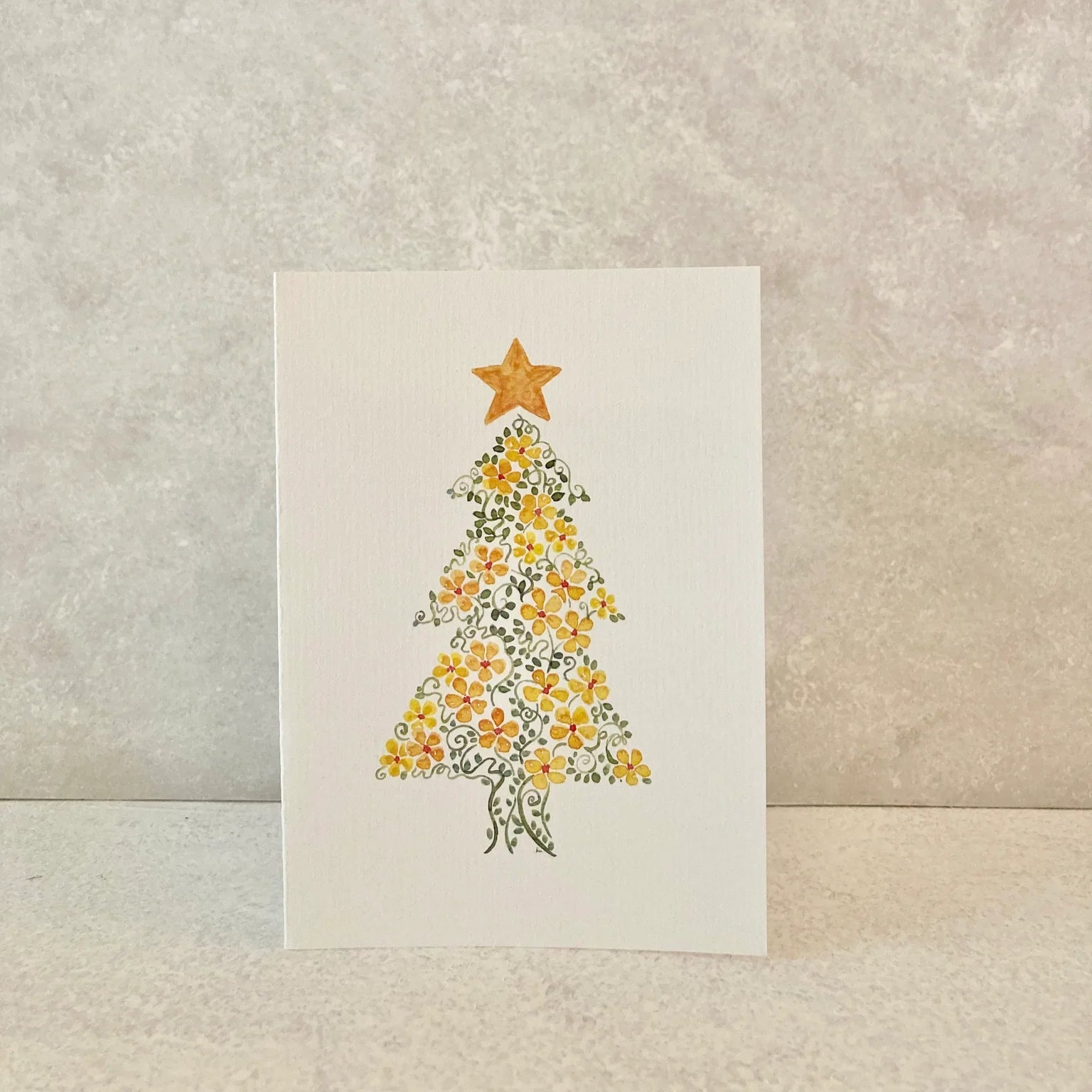 yellow floral christmas tree greeting card